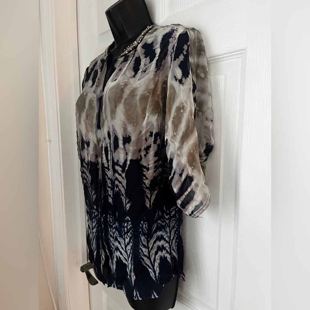 Alberto Makali Round Color Sheer Silk Blouse  Size Medium - Picture 12 of 14